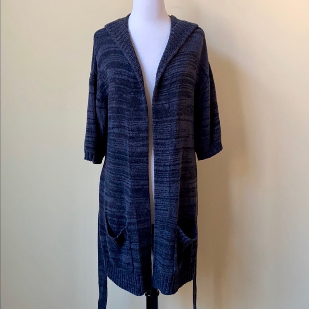 NY&Co Open Short Sleeve Belted Long Cardigan